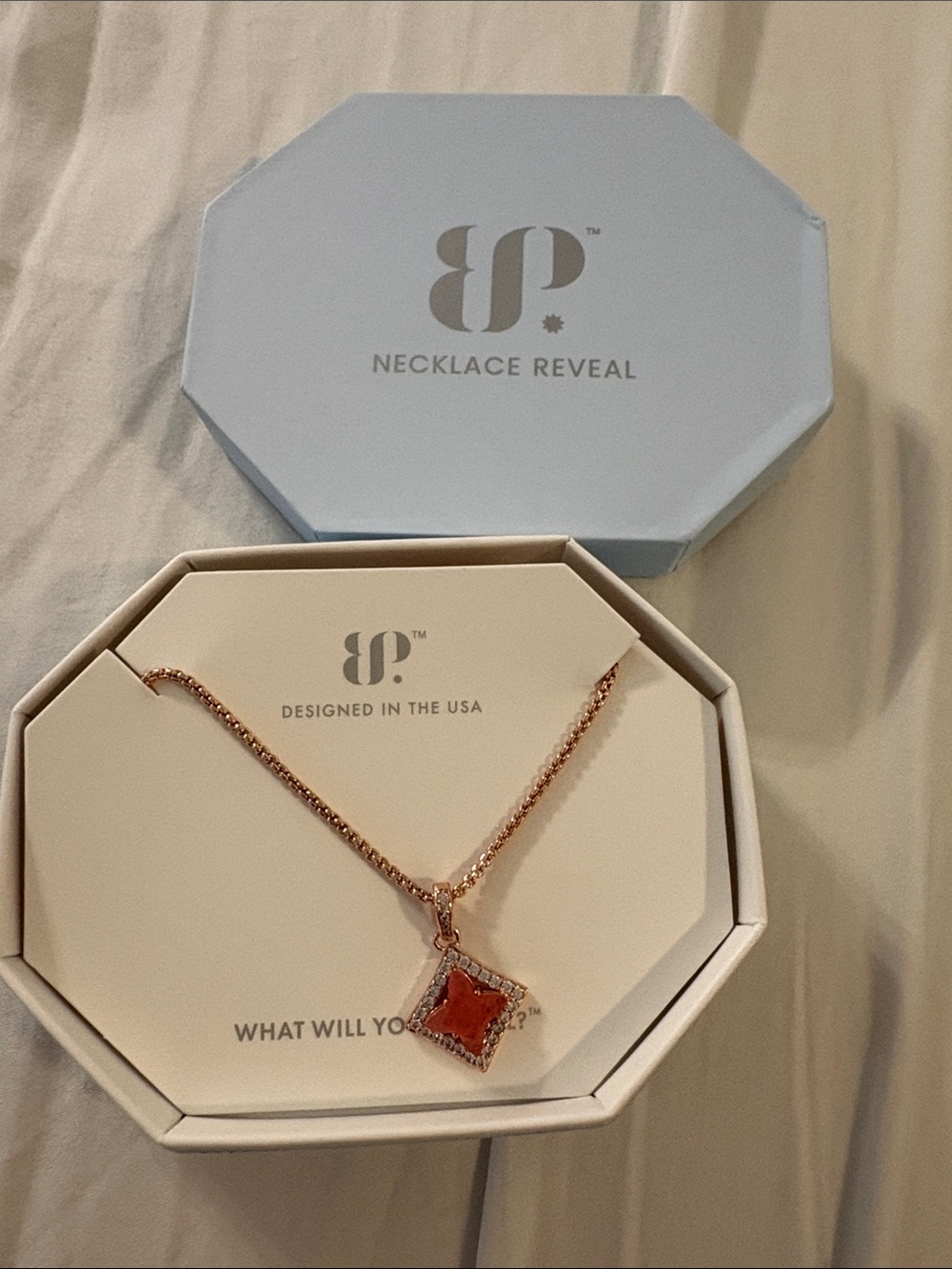 Necklace Reveal Rose Gold Necklace with Red Pendant
